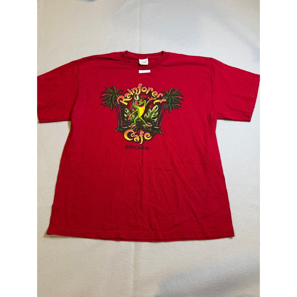 Rainforest Cafe Chicago Vintage Graphic T-Shirt Red Mens Large Frog